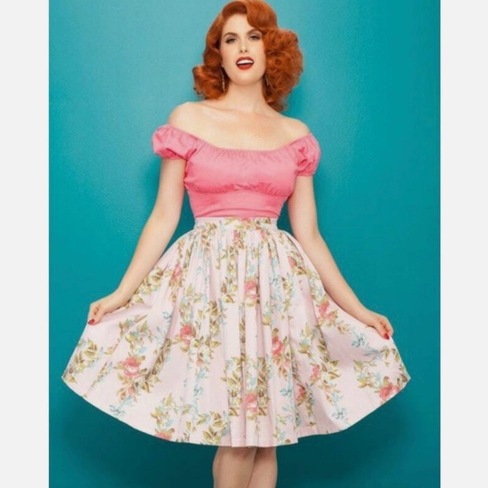 Pinup Couture Jenny Skirt Floral Ribbon Print in Size Medium